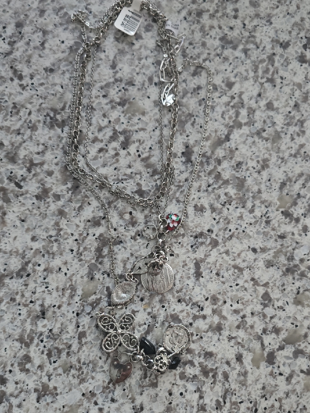 Silver Multi-Charm Layered Necklace - Women Jewelry